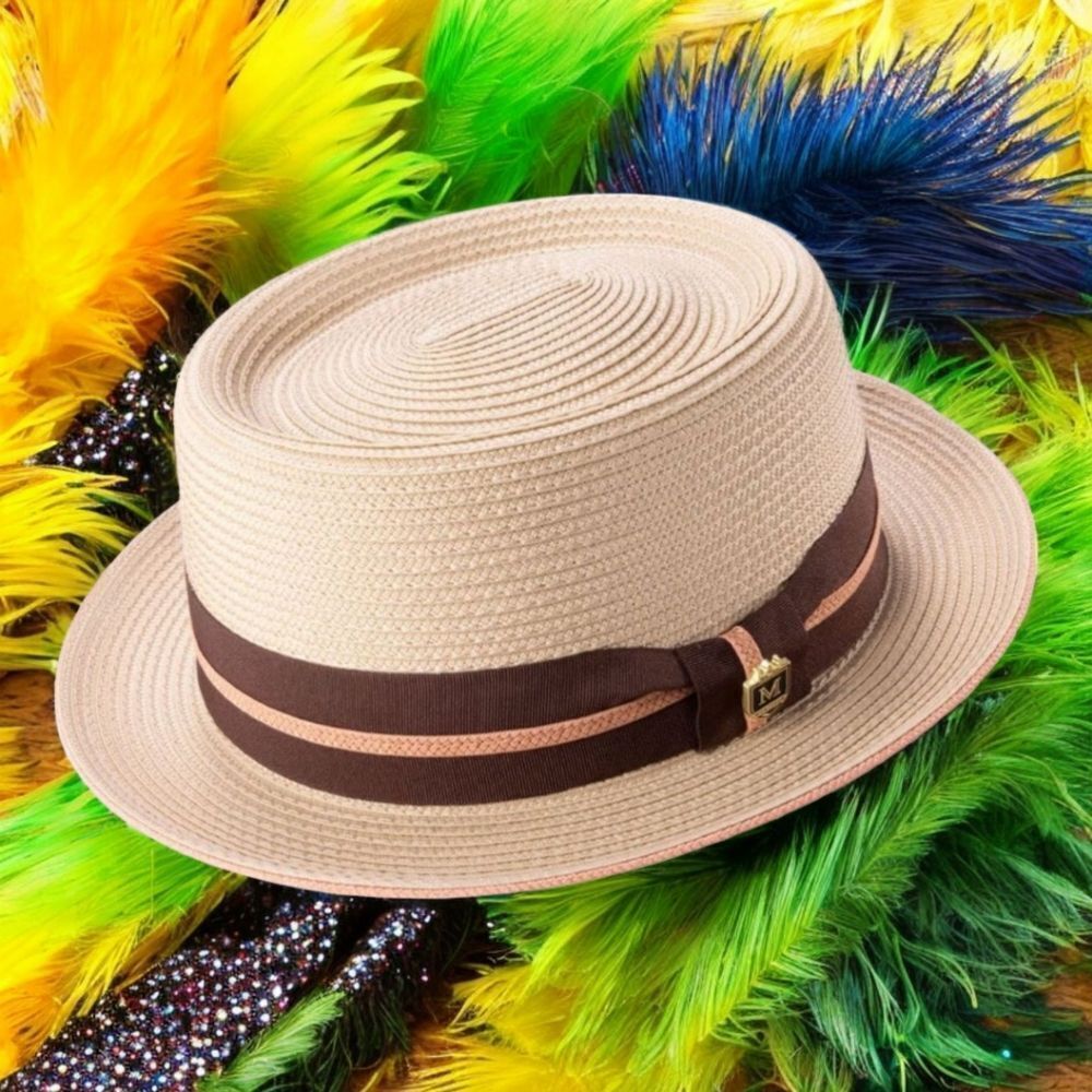 MONTIQUE MEN'S BEIGE PORK PIE HAT WITH 1 3/4" BRIM. H92